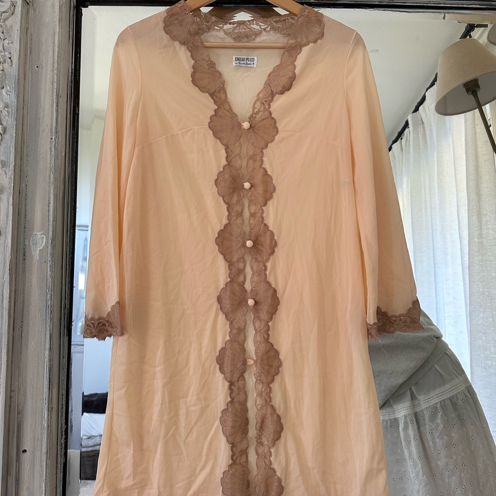Emilio Pucci Peach Sheer short Lace-Trim Nightgown